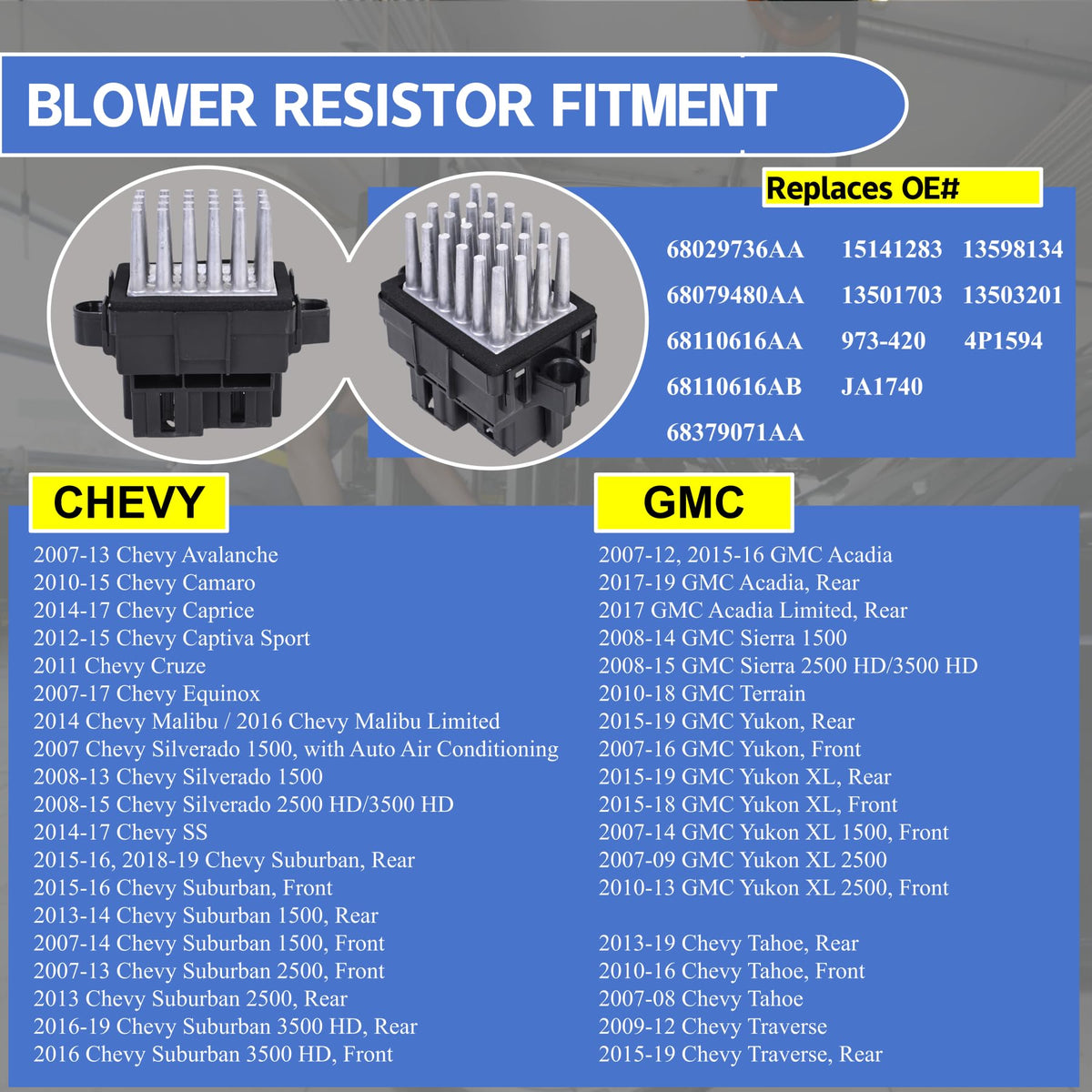 AMICAREP blower resistor beside ruler showing size for accurate part identification