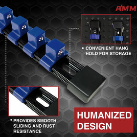 AMM rail mounted on a garage pegboard showing organized, visible socket arrangement