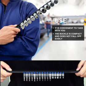 AMM rails beside a standard socket set showing size capacity and space-saving benefit