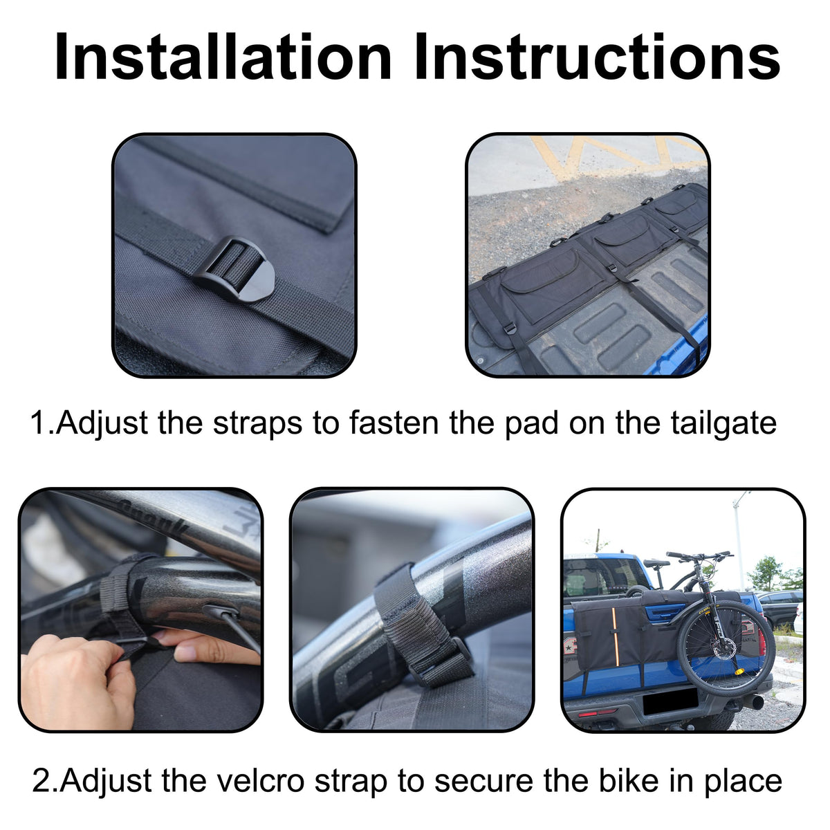 Amooca pad installed on pickup truck with three mountain bikes secured