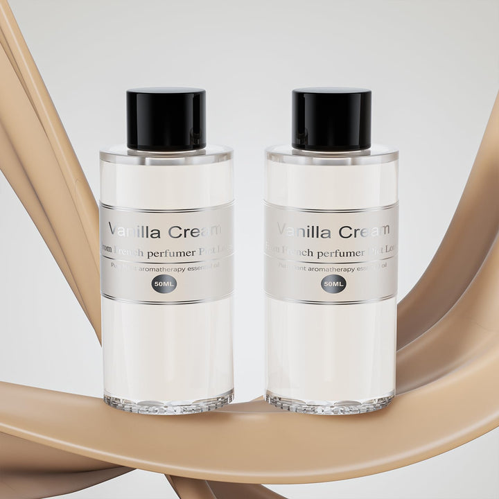 Amor Lyris front packaging showing vanilla cream scent, long-lasting aroma benefit