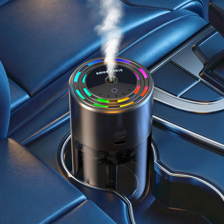 Amor Lyris front view of diffuser showing sleek design and cup holder fit for elegant cabin refreshment