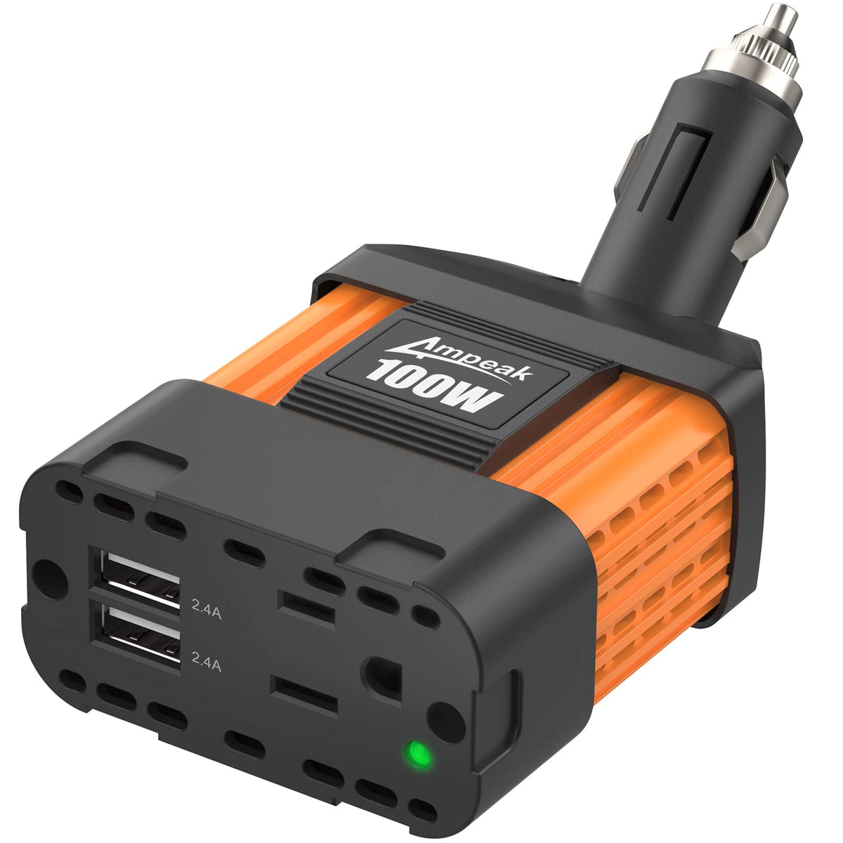 Ampeak front view showing AC outlet and USB ports for versatile charging