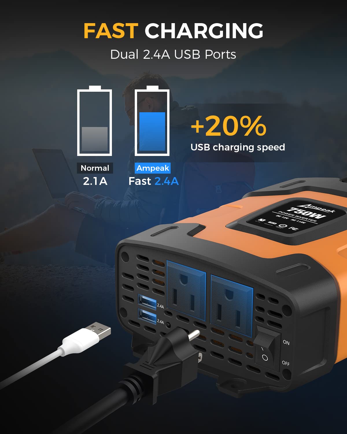 Ampeak battery clamp cables connected demonstrating heavy-duty full-power use