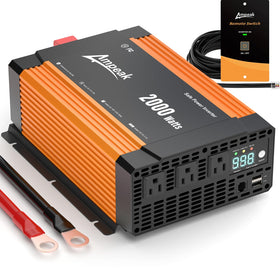 Ampeak inverter front panel showing outlets and remote for easy control and versatile power