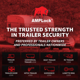 AMPLock on parked trailer in yard showing outdoor durability and peace of mind