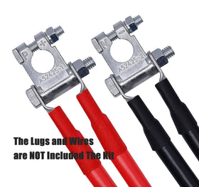 Ampper terminals installed on a car battery demonstrating tidy multi-cable routing