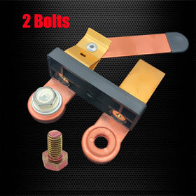 Ampper side-post terminal detail with 3/8" bolts for secure electrical connection