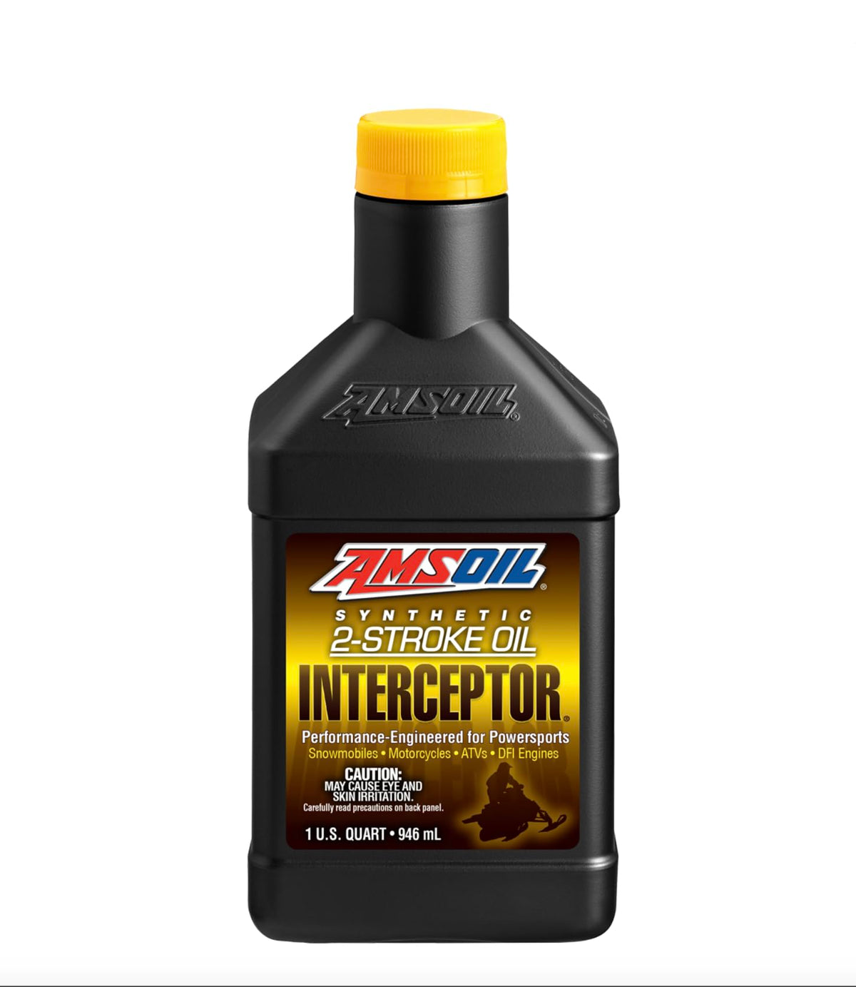 Amsoil Interceptor bottle front view showing label and easy-pour cap for cleaner combustion