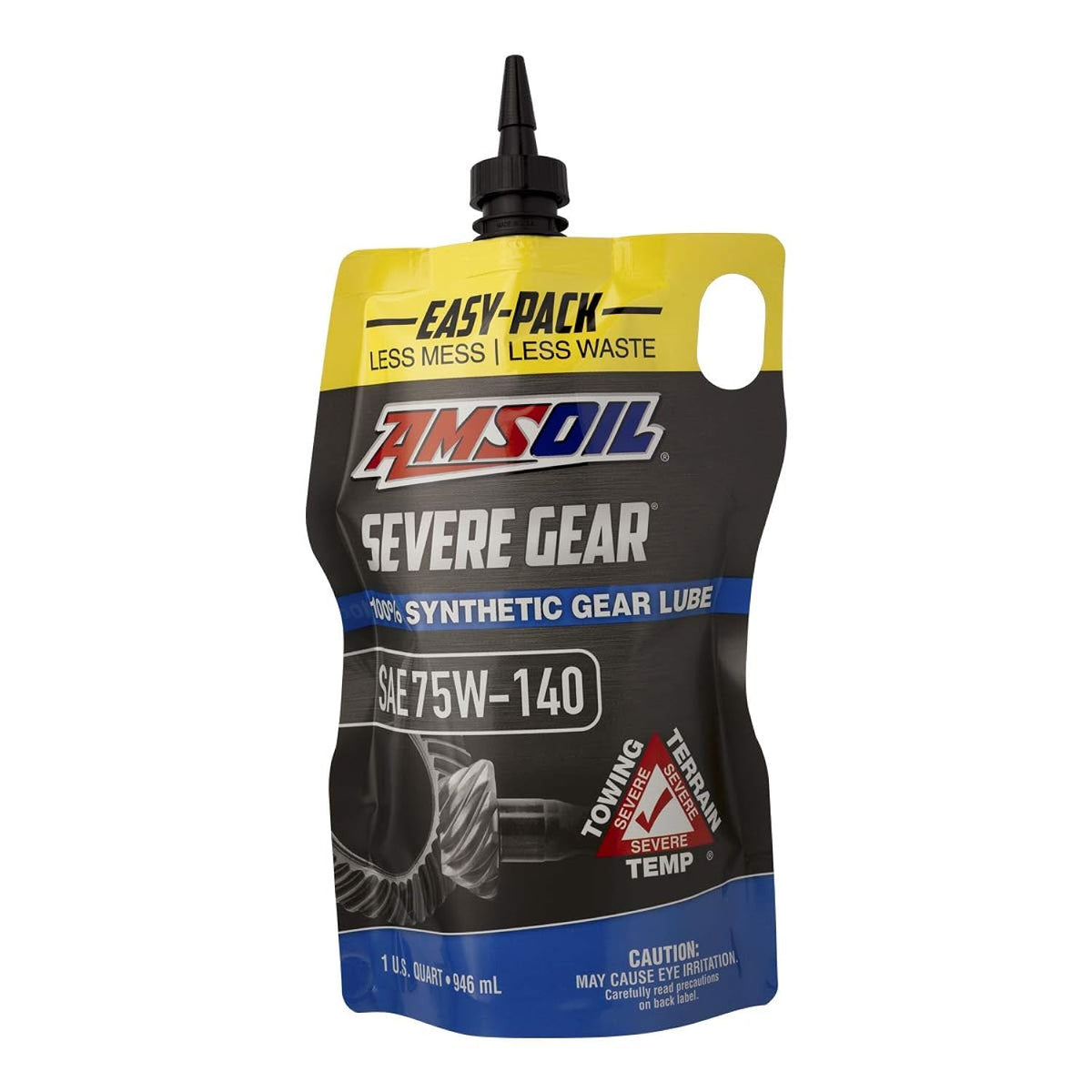 Amsoil severe gear quart packaging showing label and easy-pack, ensures reliable EP protection