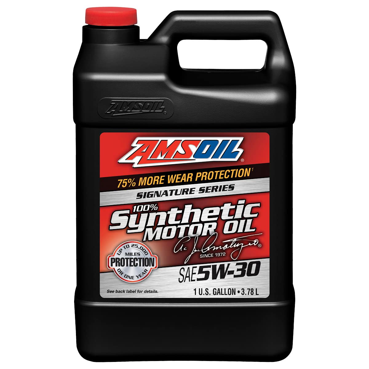 Amsoil signature series 5W-30 front label showing product and protection benefits