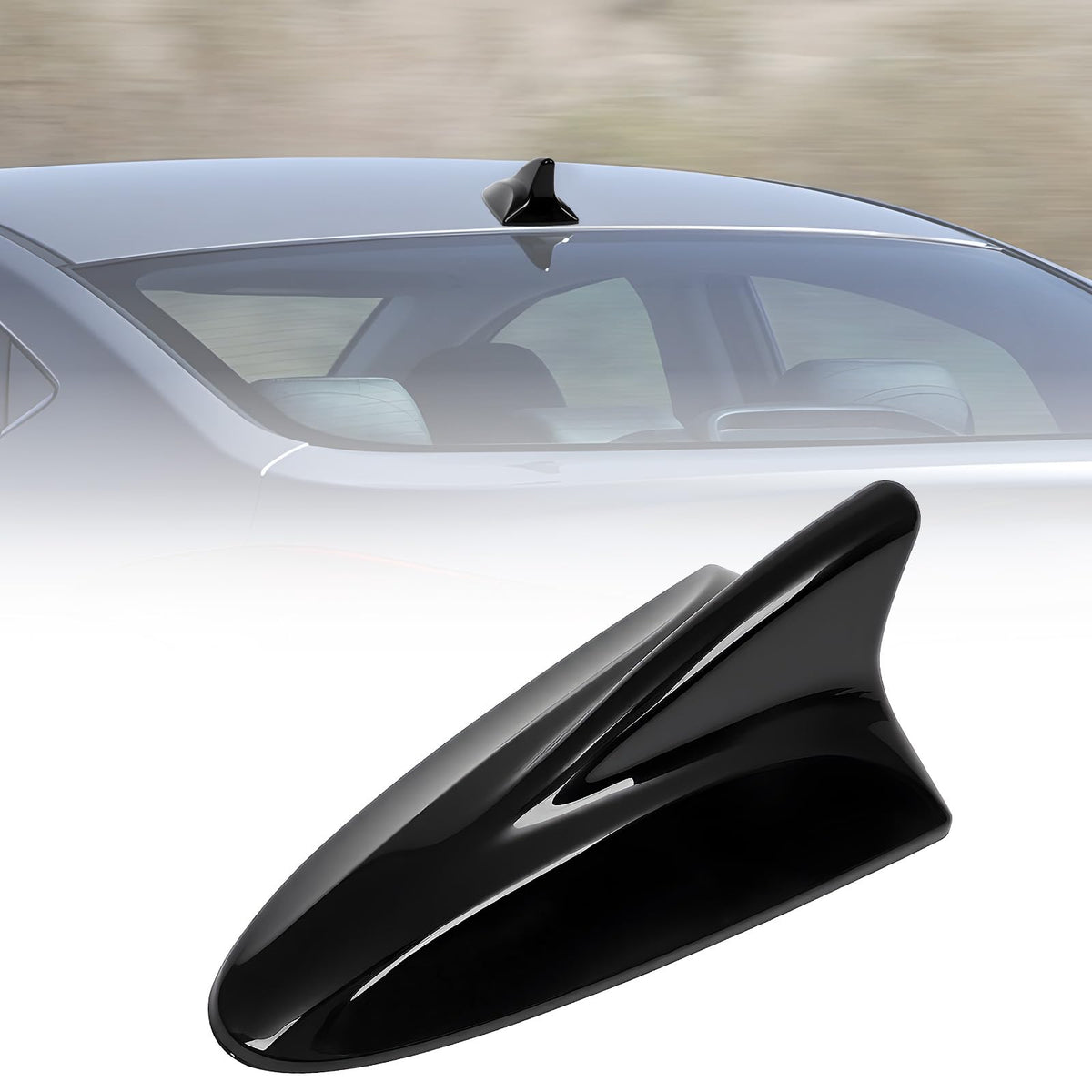 AMSPRAC shark fin front view showing glossy black finish and restored look