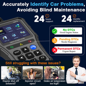 AMTIFO product labels and OBD-II port connection details for easy identification