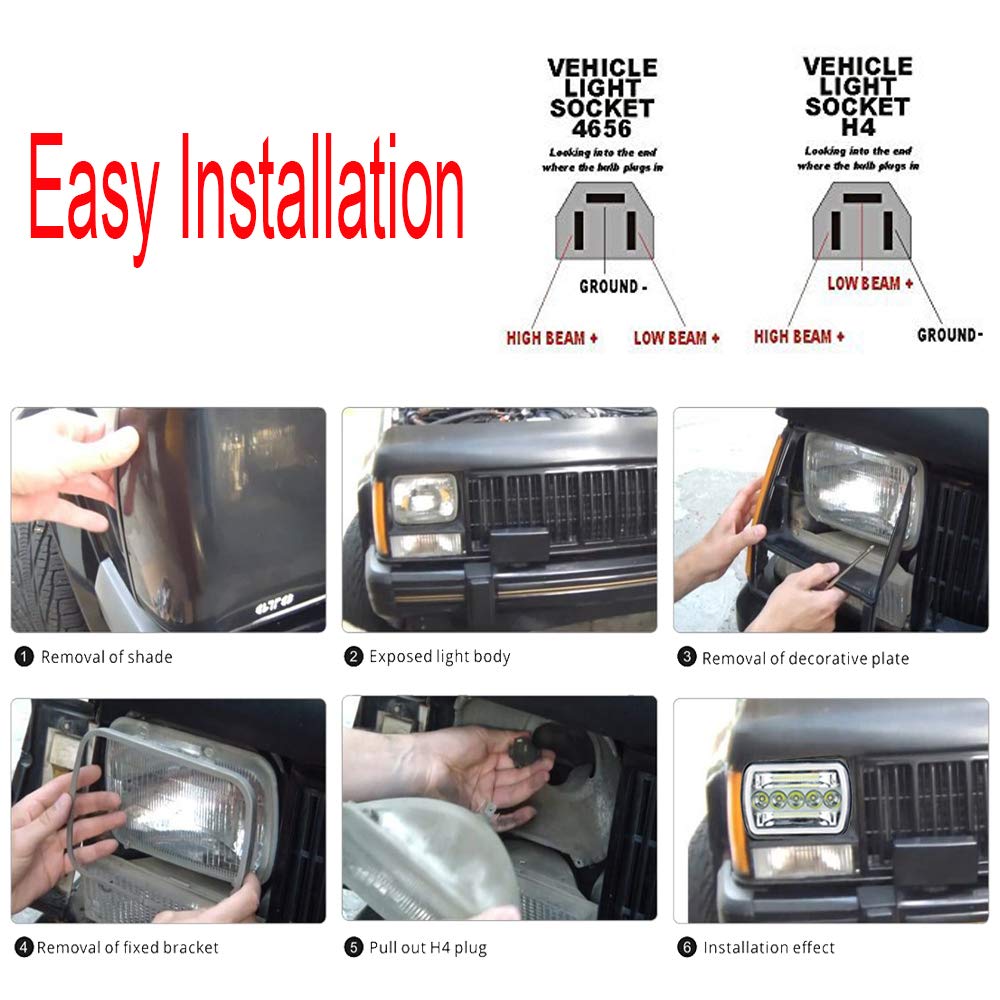 AMUNIESUN headlight next to ruler showing 5x7 size for accurate fitment reference