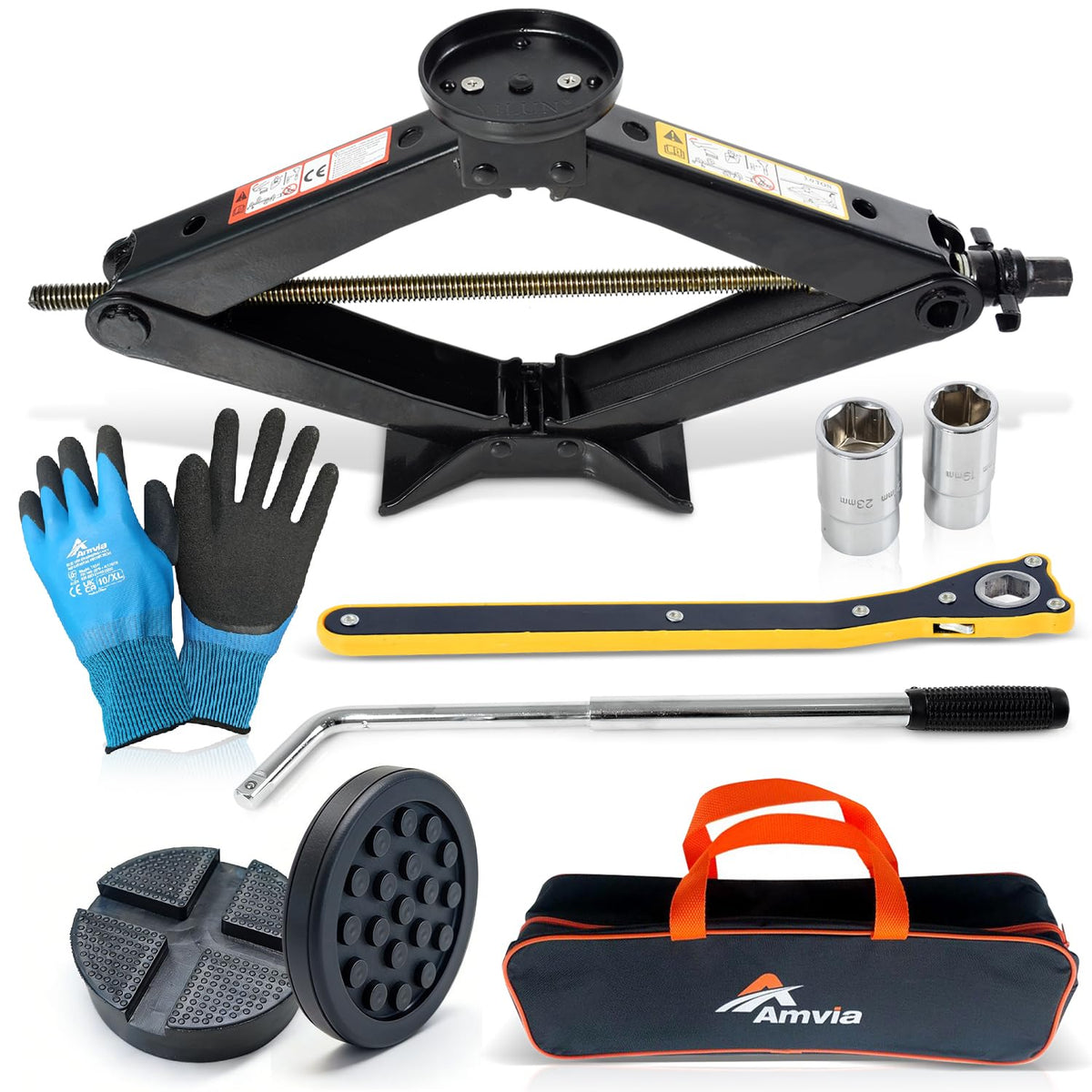 AMVIA front packaging showing full jack kit and organized layout benefit easy identification