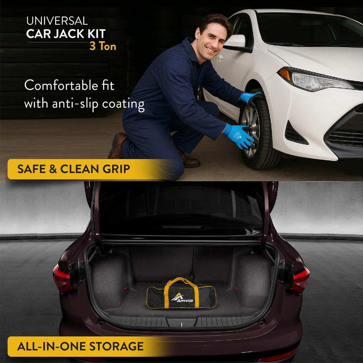 AMVIA heavy-duty storage bag keeping tools organized and protected in trunk