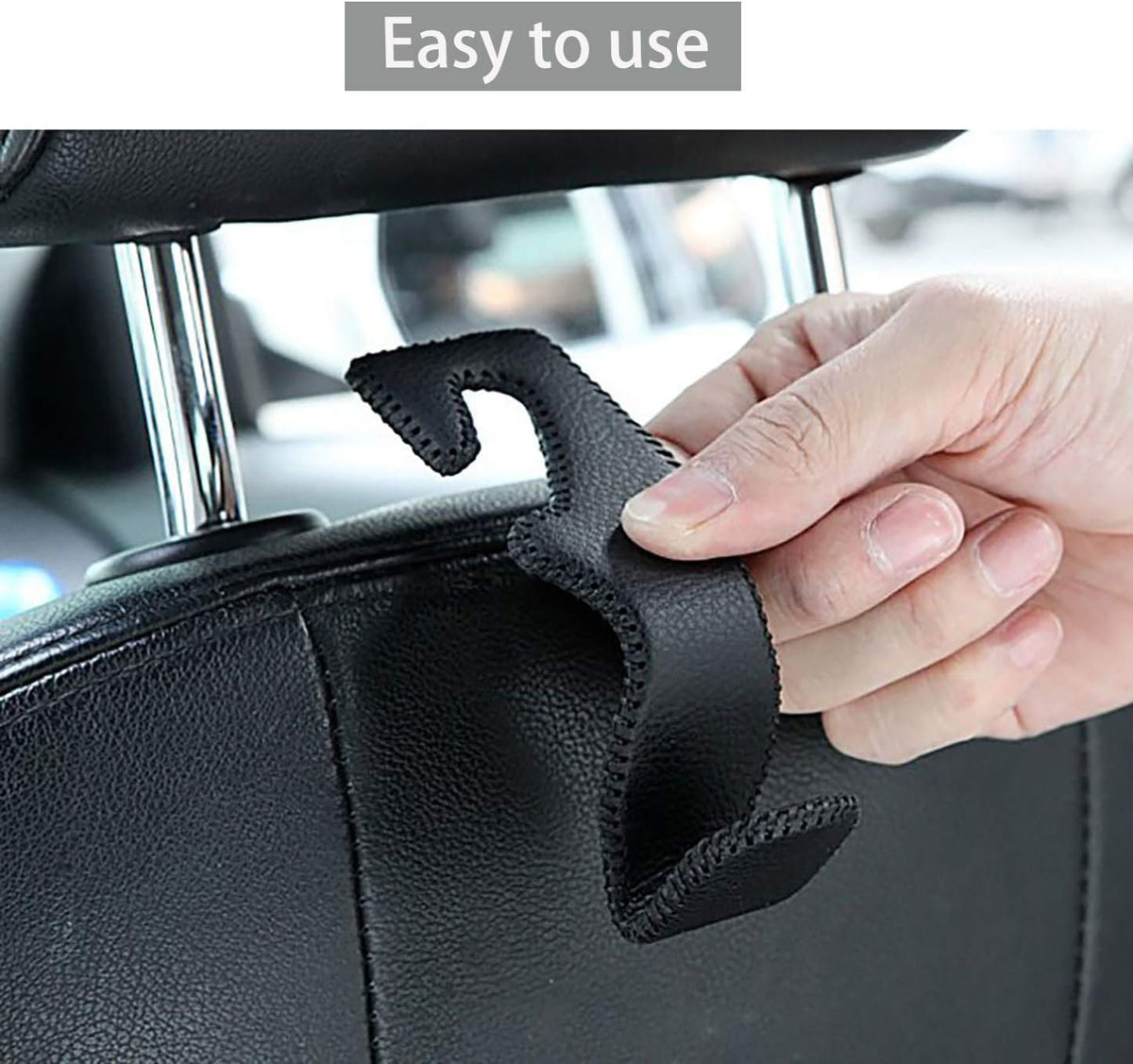 AMVOYOA hooks in a car interior lifestyle shot illustrating tidy cabin and easy access