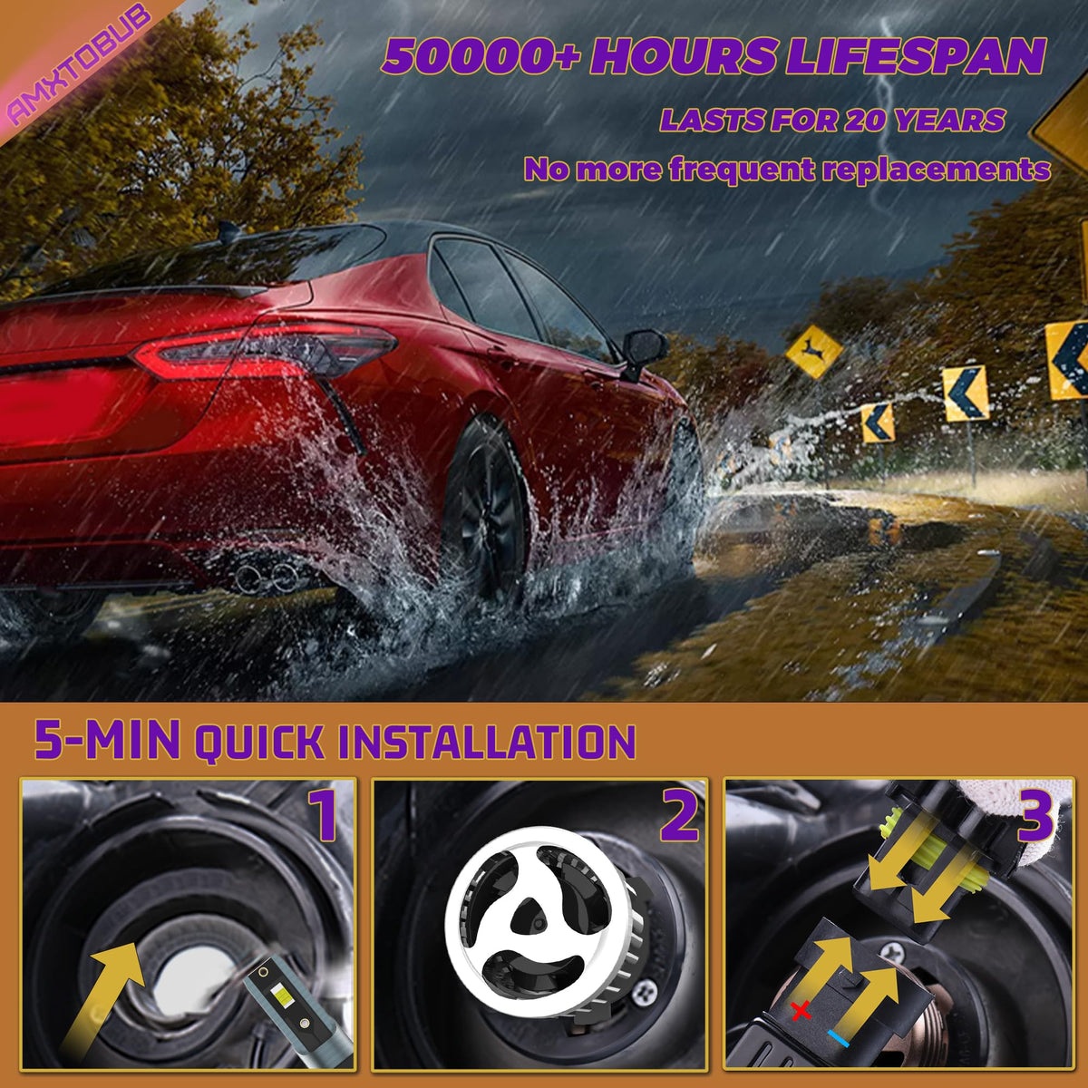 AMXTOBUB installed beam pattern on road improving nighttime visibility and contrast