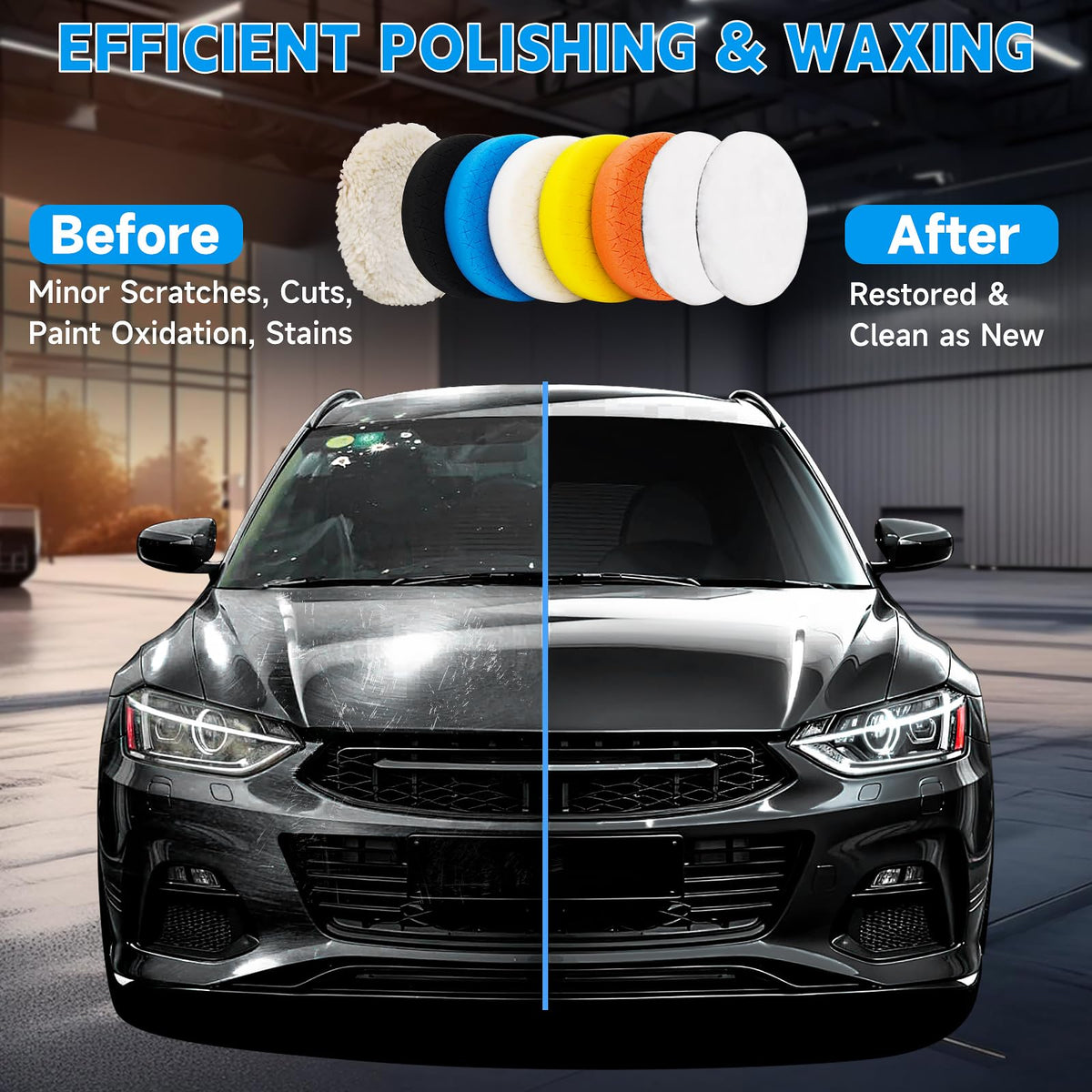 ANAHAF in use on car hood demonstrating faster polishing and visible gloss