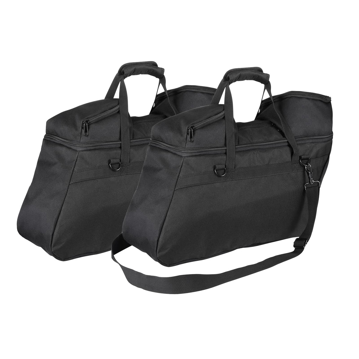 ANASES saddlebag liners front view showing shape and zippered opening for easy packing