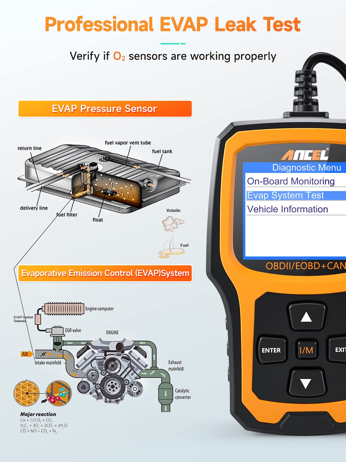 ANCEL AD410 packaging with manual showing included documentation and updates