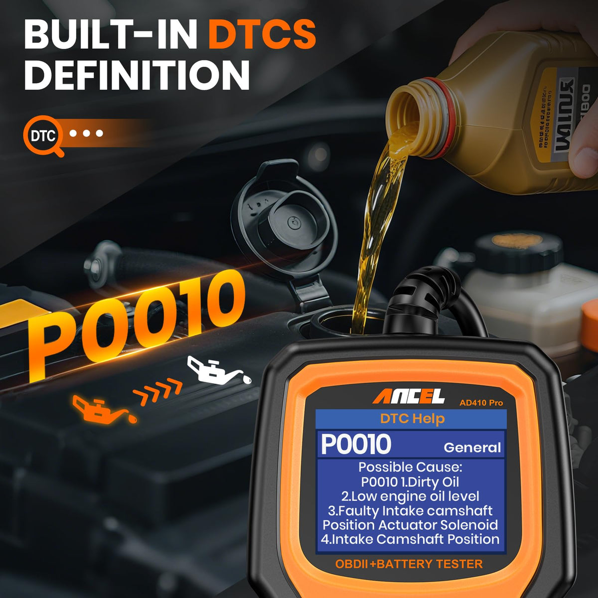ANCEL AD410 PRO connector and OBDII port highlighting plug-and-play ease