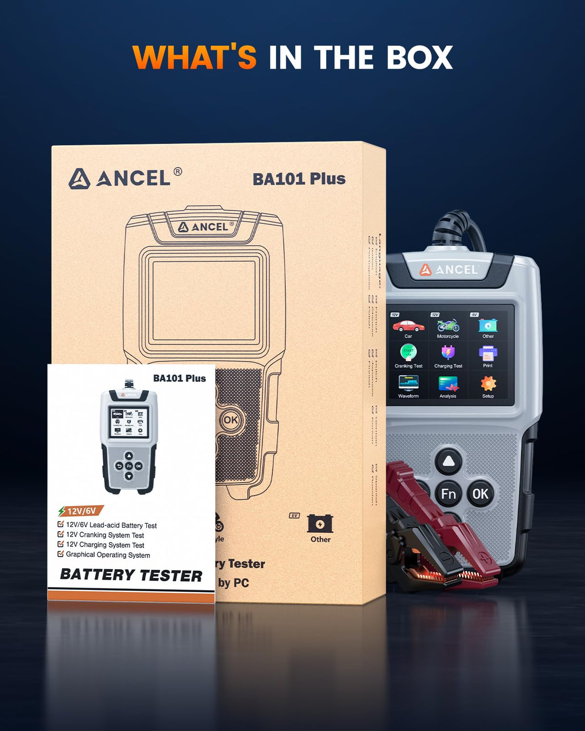 ANCEL BA101 Plus on a workbench with tools, showing practical shop use
