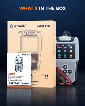 ANCEL BA101 Plus on a workbench with tools, showing practical shop use