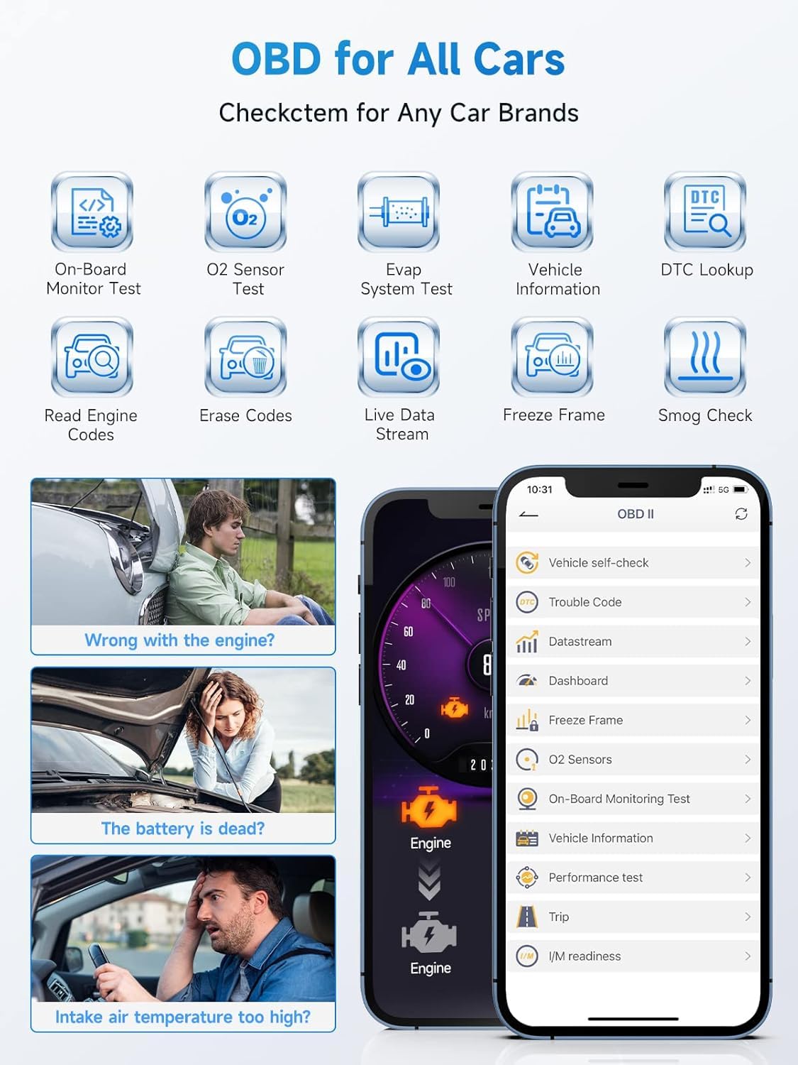 ANCEL BD300 app screen displaying battery registration menu for convenience