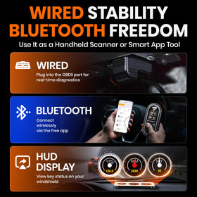 ANCEL BD310 OBD2 connector closeup highlighting sturdy plug and easy insertion