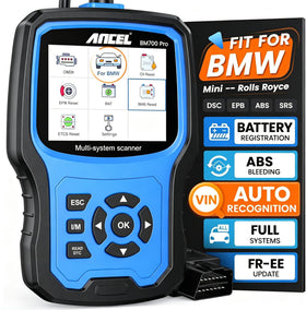 ANCEL BM700 PRO front view showing device and clear display, fast diagnostics benefit