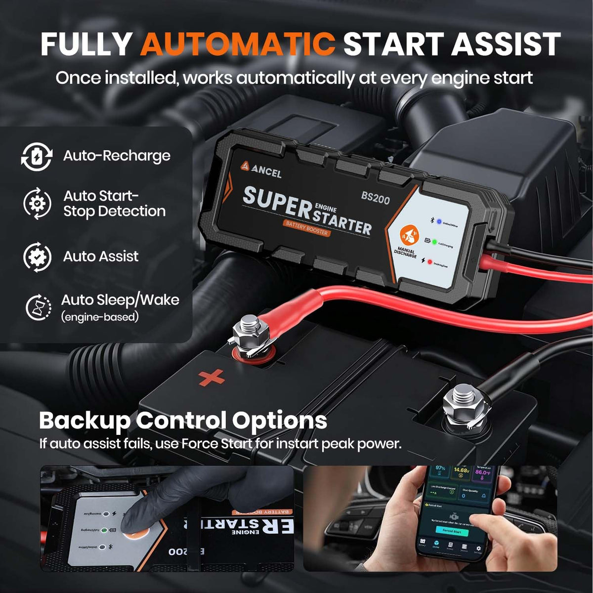 ANCEL BS200 app screen showing battery data and helpful alerts