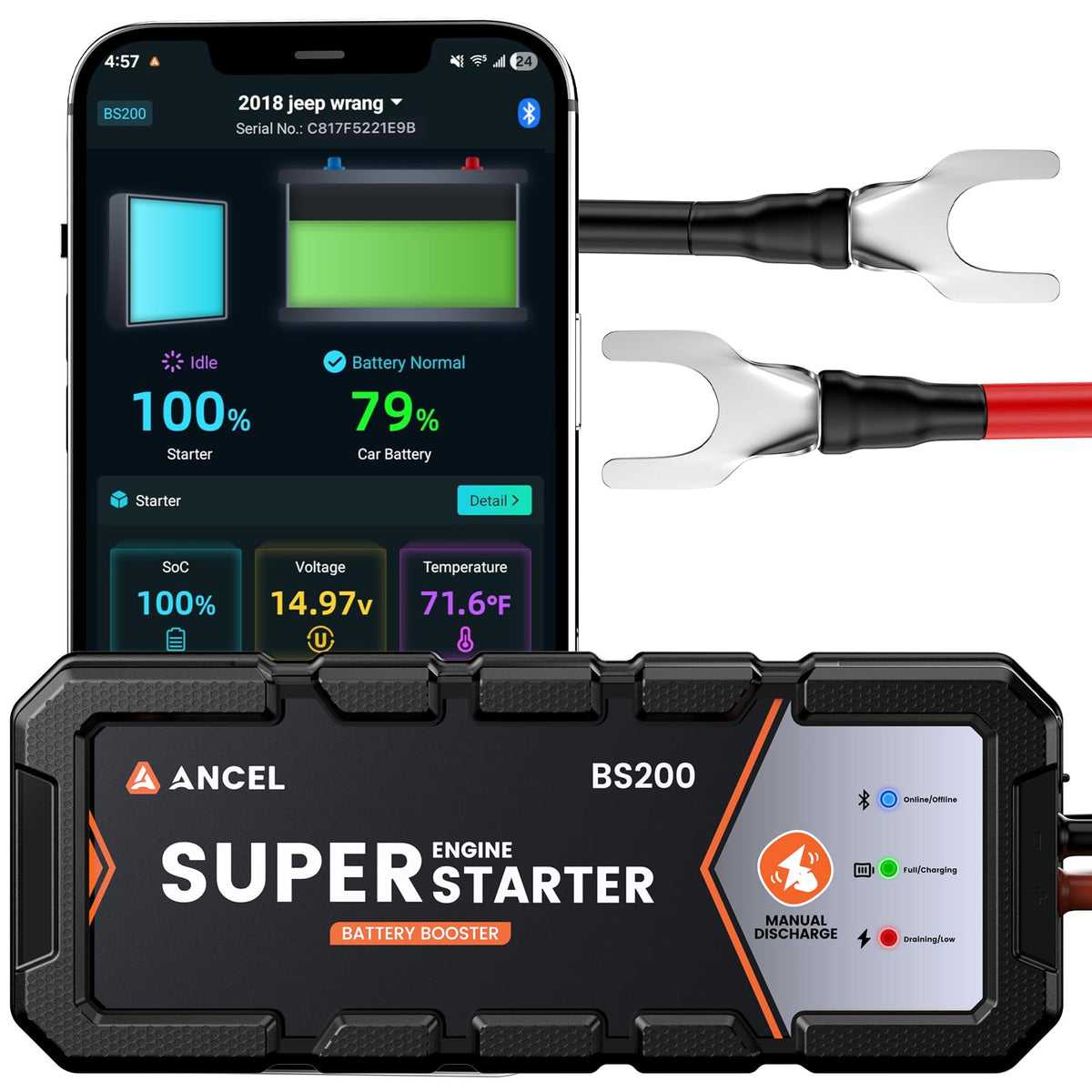 ANCEL BS200 front-mounted unit showing compact design and instant readiness
