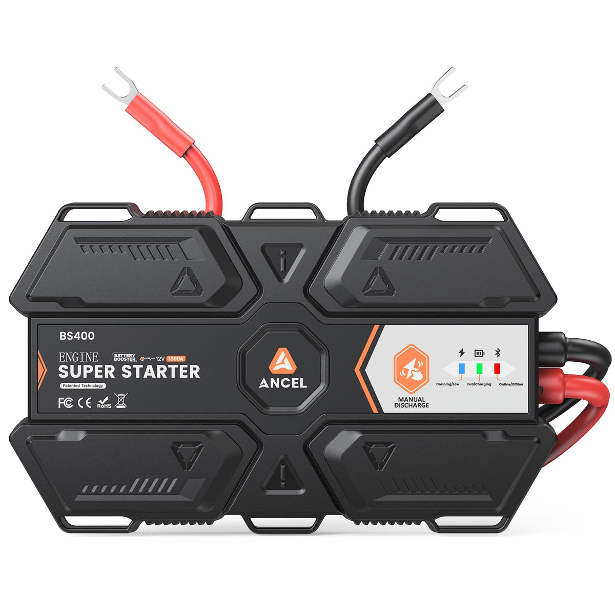 ANCEL BS400 front view showing compact starter and status lights for instant starts