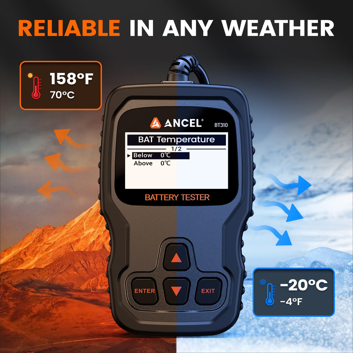 ANCEL BT310 with manual and packaging showing ready-out-of-box use