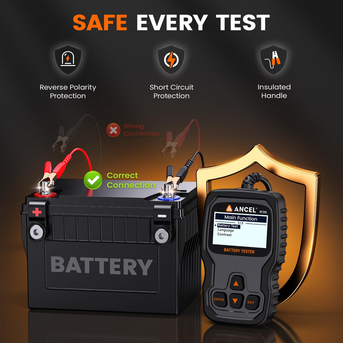 ANCEL BT310 performing cranking test on truck showing starter analysis