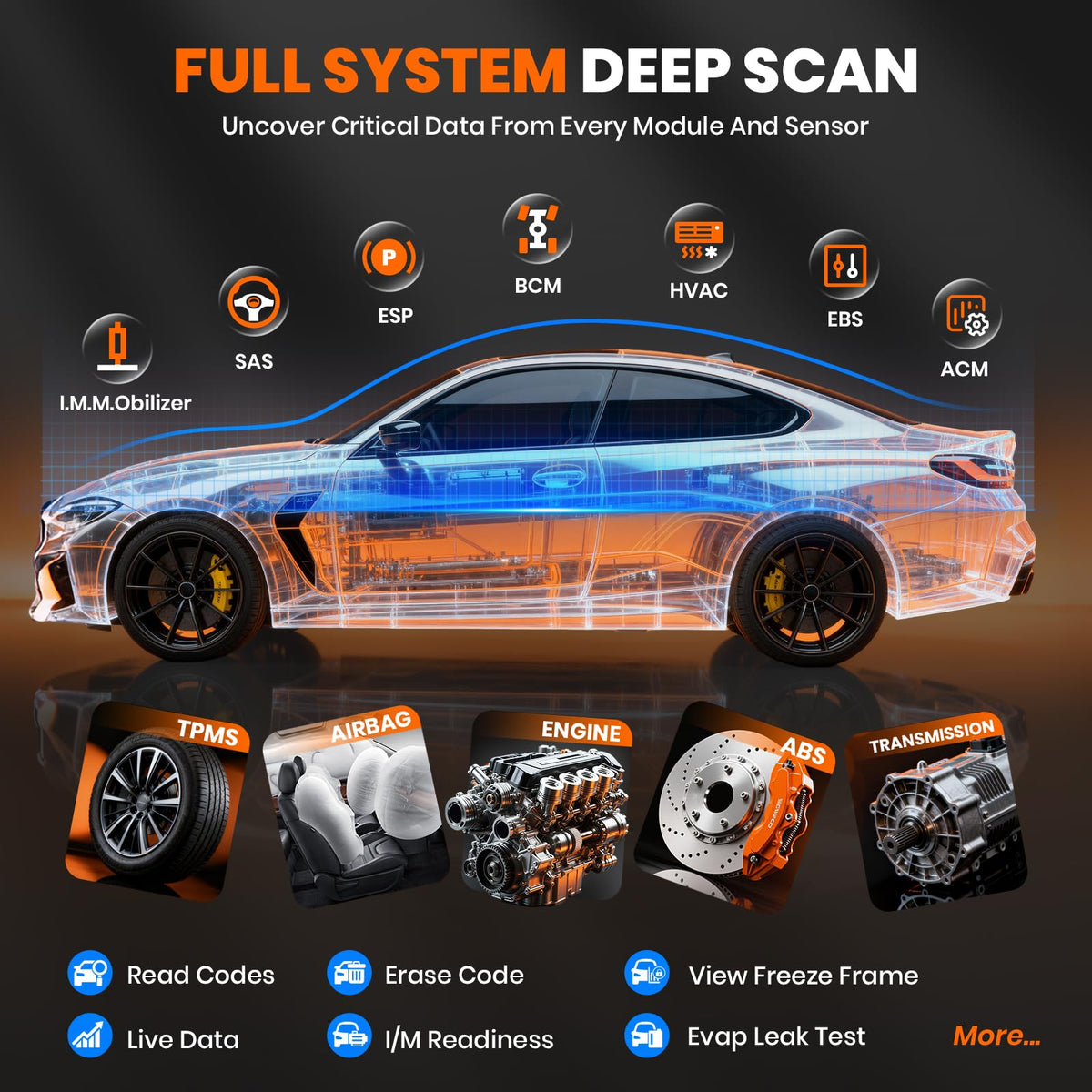 Mechanic using ANCEL DS500 Elite under hood to run full-system scans