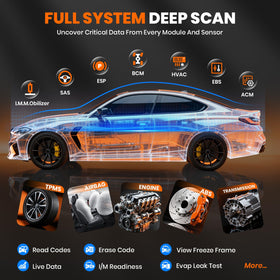 Mechanic using ANCEL DS500 Elite under hood to run full-system scans