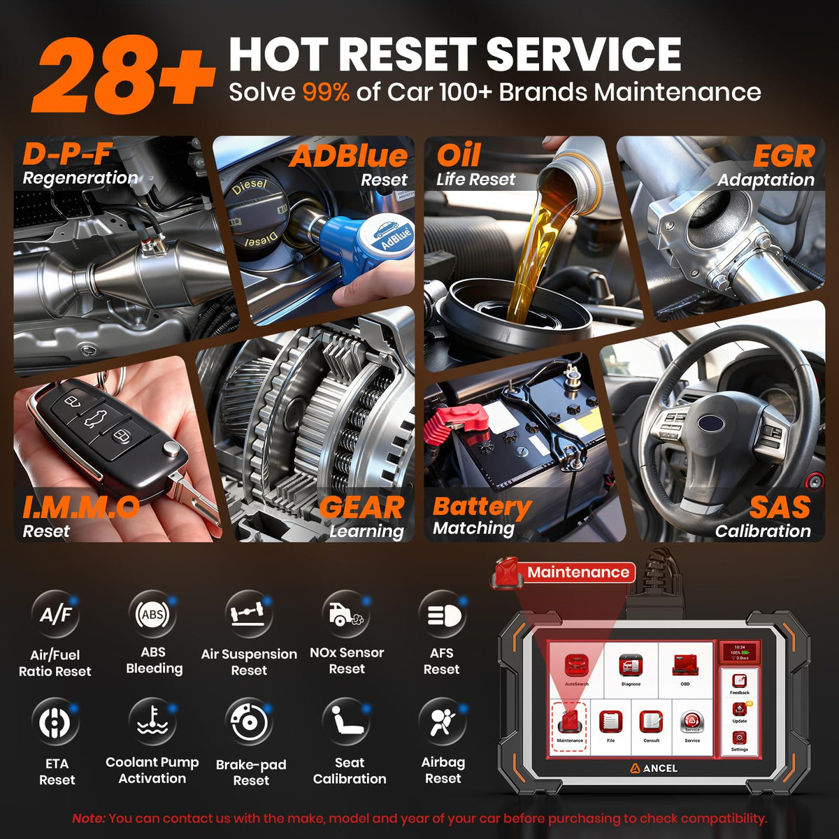 ANCEL DS500 Elite connector ports and OBD-II cable for quick vehicle hookup