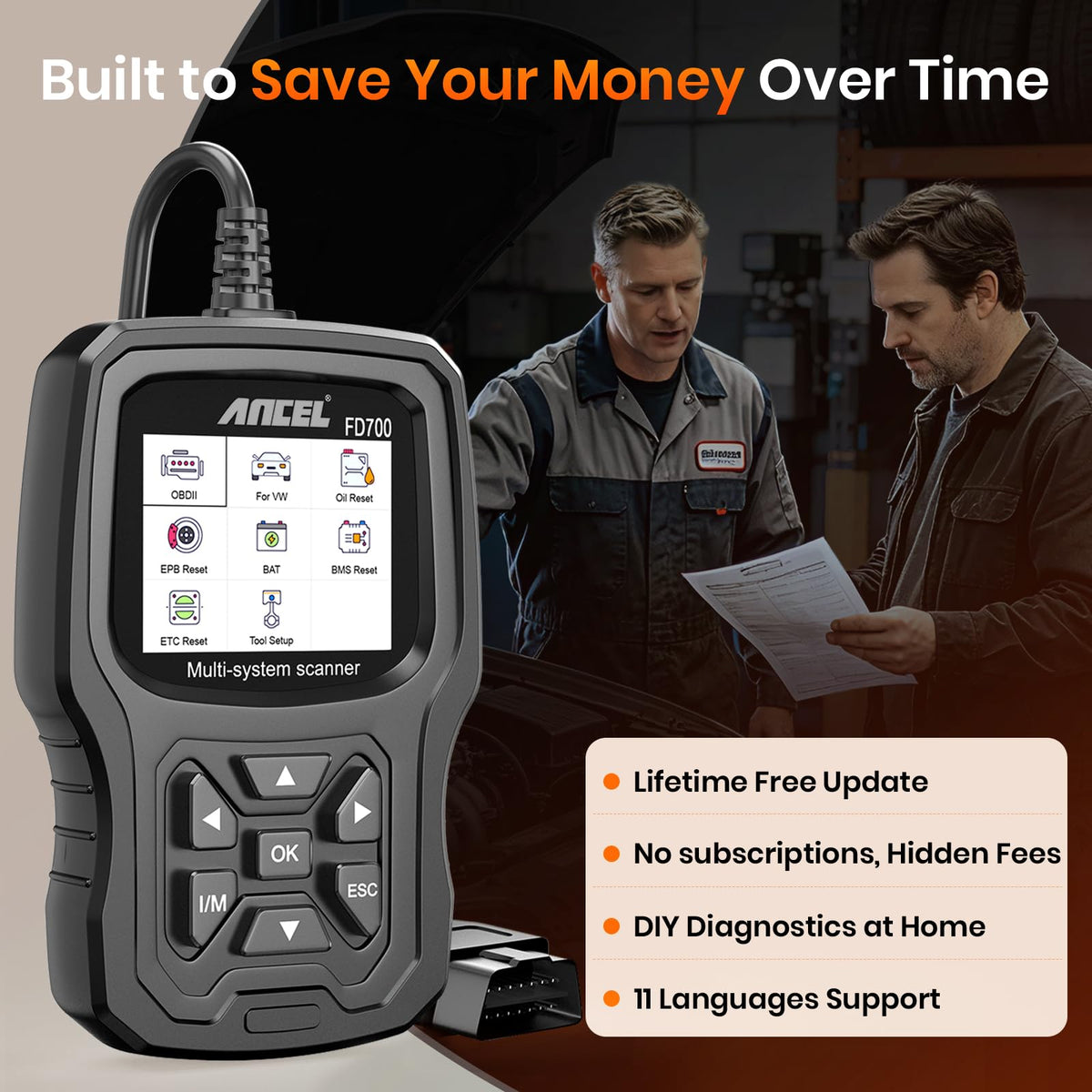 ANCEL FD700 held in hand demonstrating compact size for comfortable use