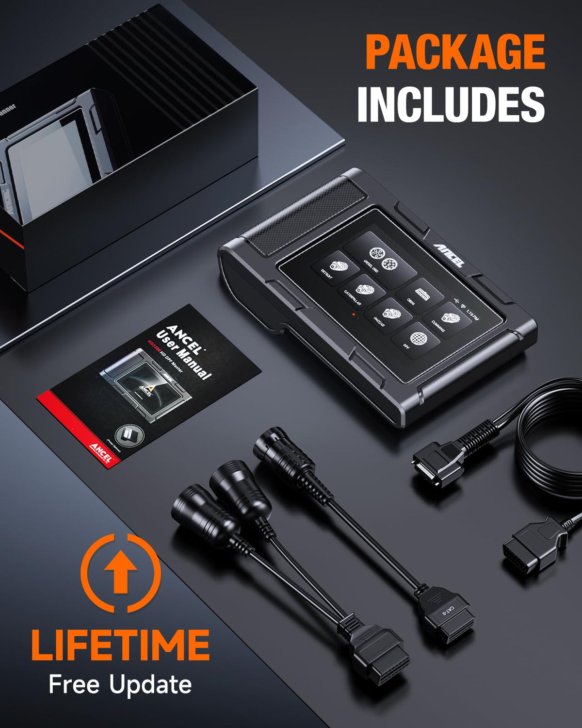 Accessories and hard case with ANCEL HD3400 for organized transport and protection