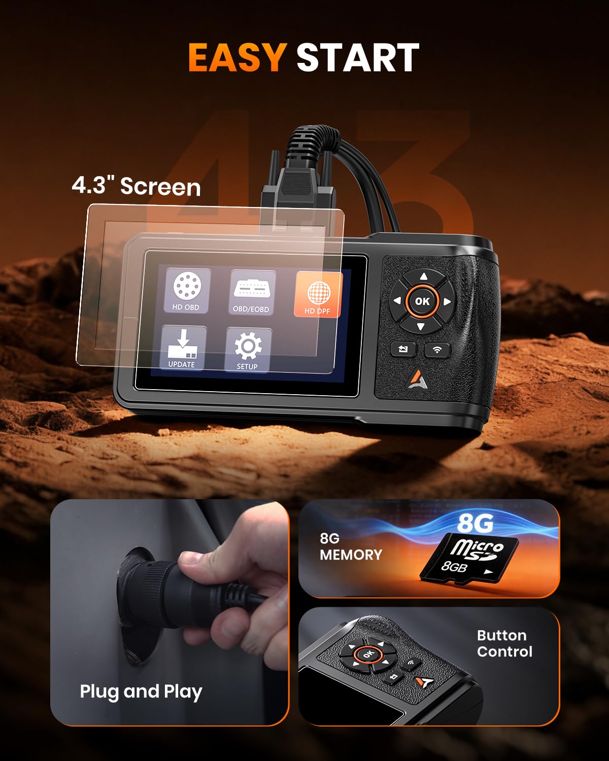 ANCEL HD431 placed on truck dash in cab, mobile shop capability benefit