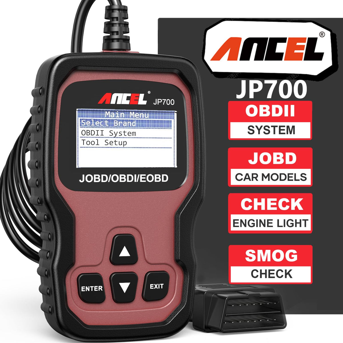 ANCEL JP700 front view showing unit and controls, fast engine diagnostics