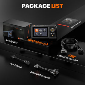 ANCEL boxed packaging with included cables and user manual for ready setup
