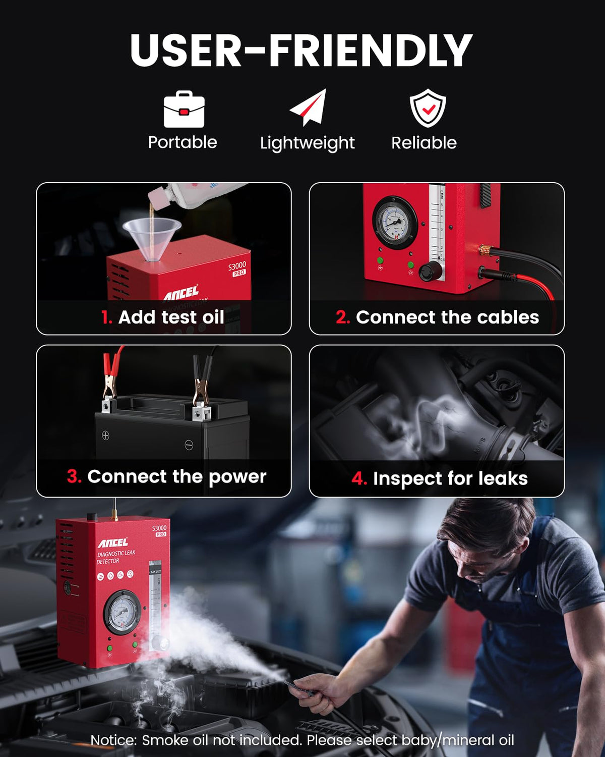 ANCEL S3000 PRO smoke hose and cone adapters for versatile connections benefit