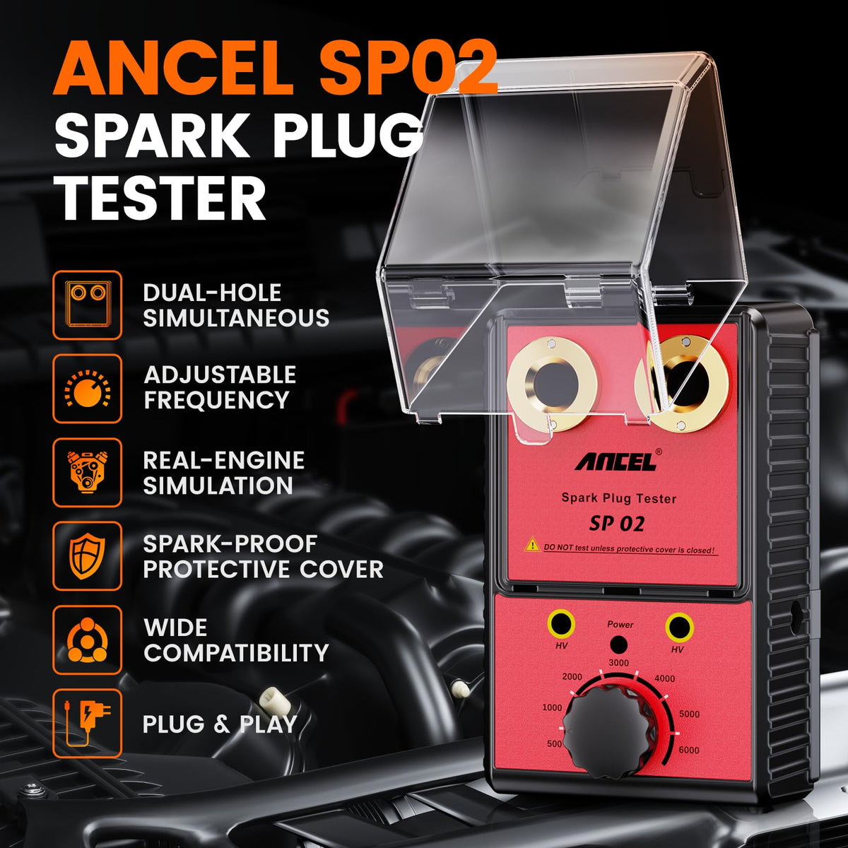 ANCEL close-up of dual spark plug sockets highlighting diagnostic clarity
