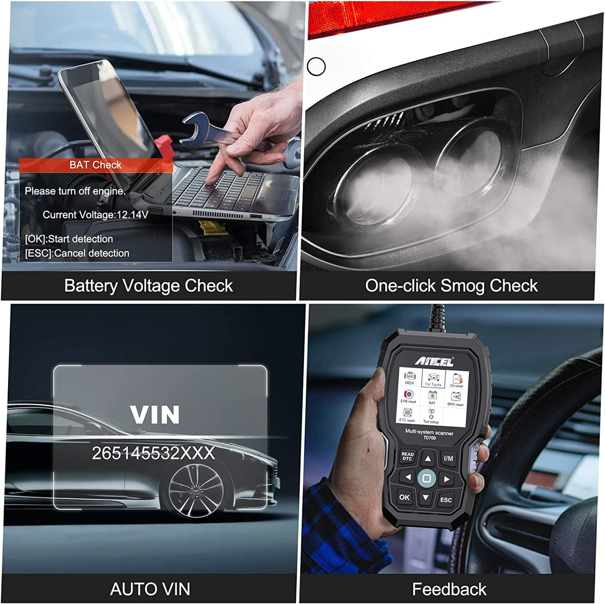 ANCEL TD700 connected to car OBD port demonstrating fast in-vehicle checks