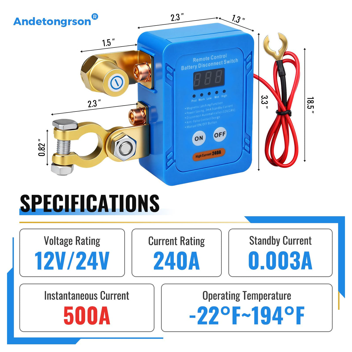 Andetongrson LED voltage display close-up offering precise battery monitoring benefit