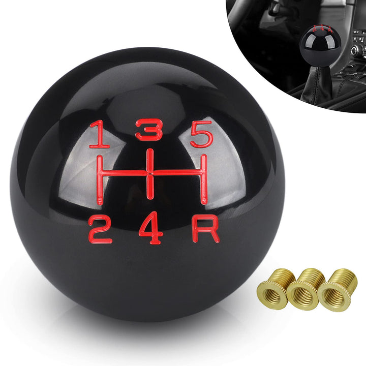ANDO RACING front view of black resin shift knob showing polished finish and rounded shape, improves grip