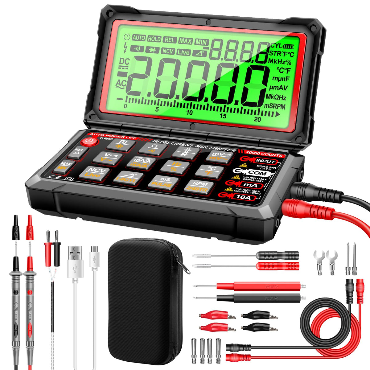ANENG front view showing meter face and benefits of clear diagnostics